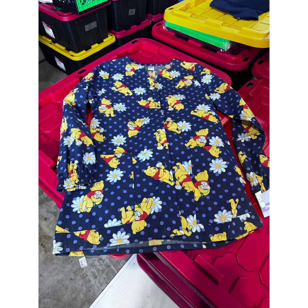 Disney by Barco Winnie the Pooh Daisy Scrub Jacket Navy Blue Polka Dot NWT